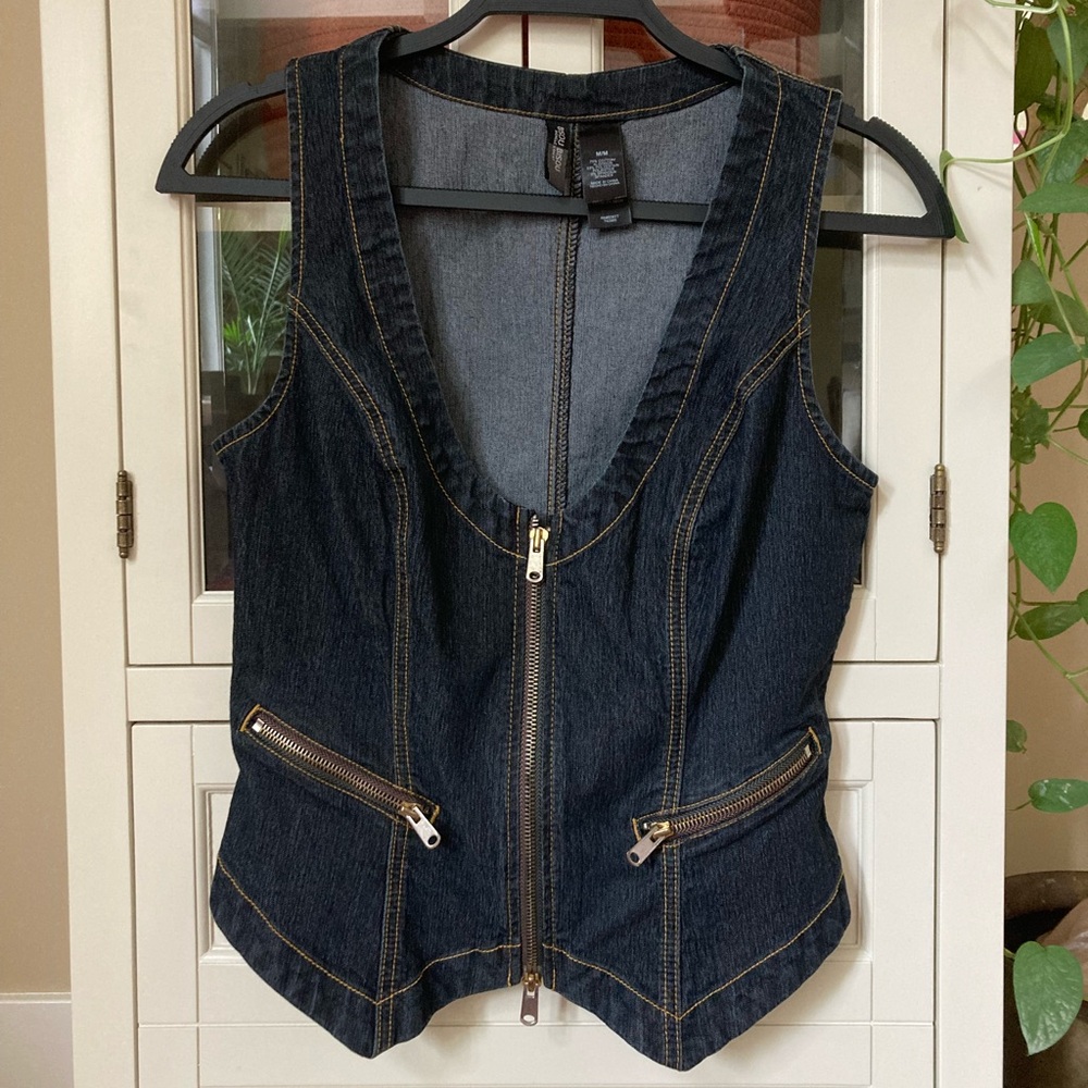Bisou Bisou Dark Blue Denim Vest fits like Sm
